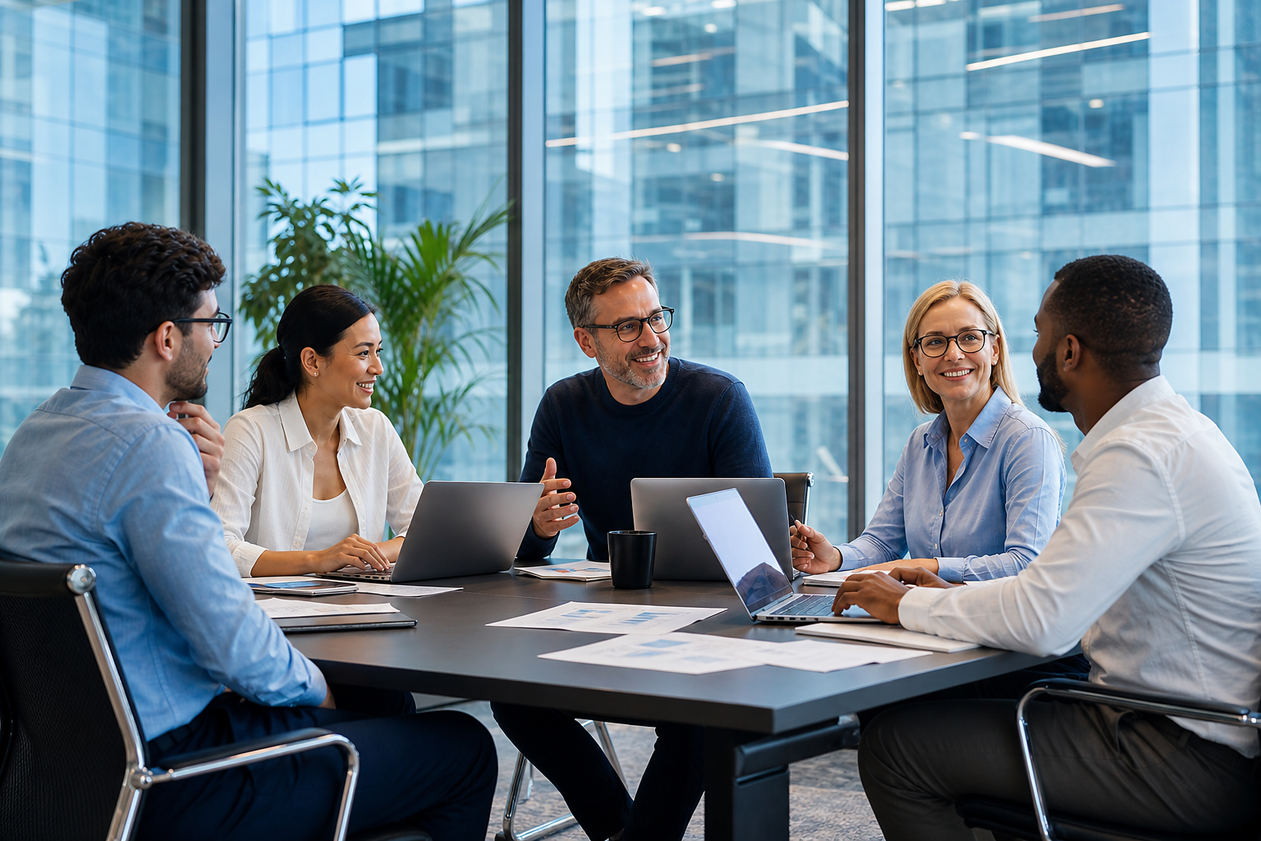 AVYRION team collaborating in a modern workspace